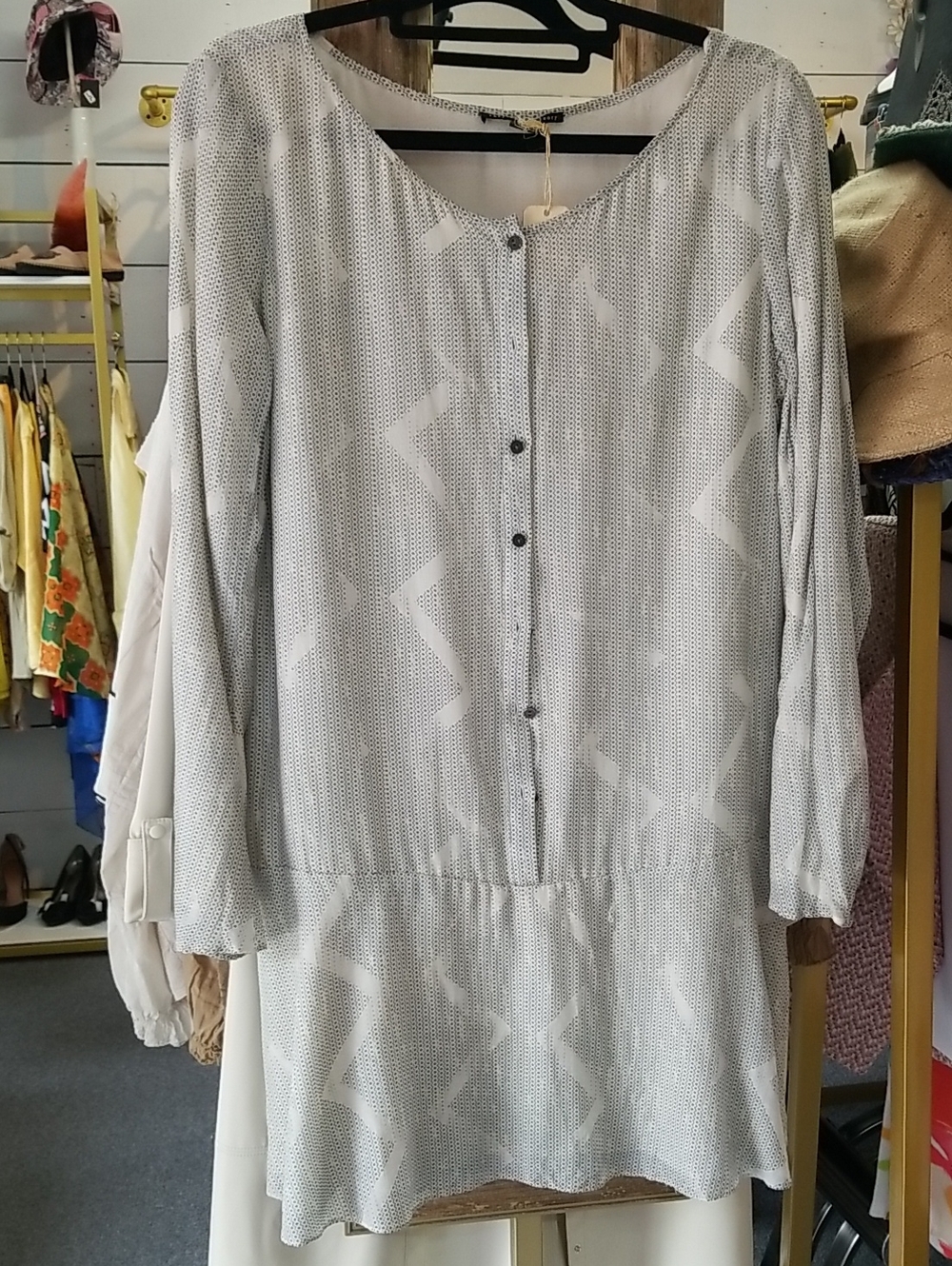 Theyskens' Theory Light Gray Printed Long-Sleeve Dress